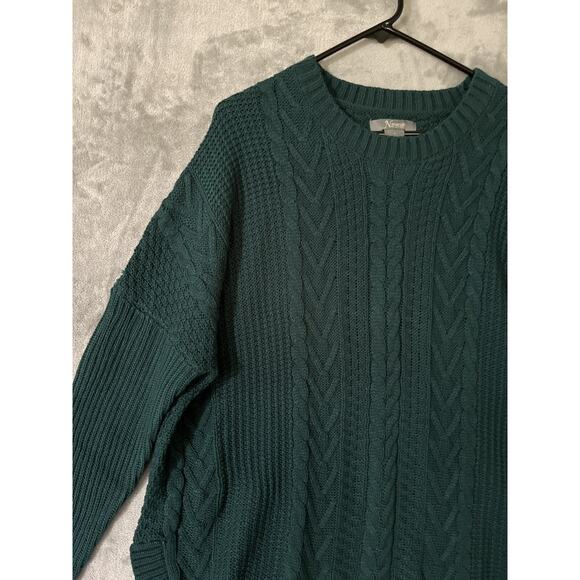 Natural Reflection Cable Knit Sweater Green Womens Size L Pullover Side Slits - Picture 3 of 9